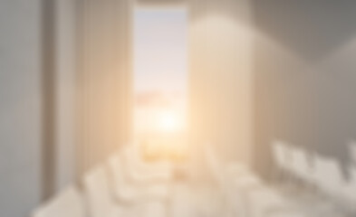 Fototapeta na wymiar Modern meeting room. 3D rendering.. Sunset.. Abstract blur phototography.