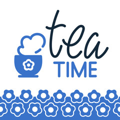 Tea time vector logo. Hand writting lettering Tea Time.