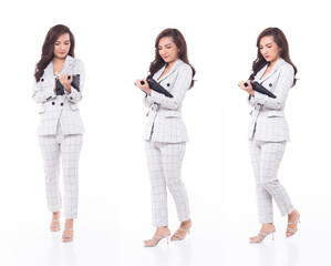 Fototapeta premium Full length 30s 40s Asian Woman teacher manager business, working hard thinking
