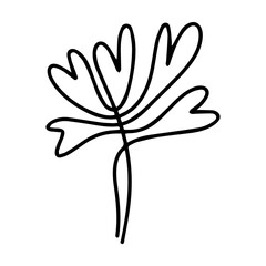 Obraz premium Heart plant icon abstract hand drawn flower line art symbol for nature, love, ecology and environment in a flat color glyph illustration