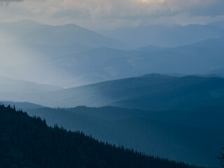 Naklejka premium Panoramic view of mountains. Scenic mountain landscape. Carpathian, Ukraine.