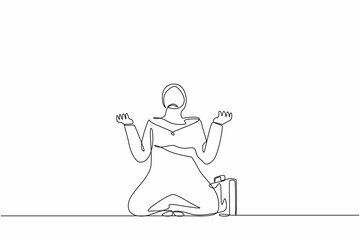 Continuous one line drawing Arab businesswoman despair suffer grief. Female manager sad gesture expression. Professional burnout syndrome. Depression disorder, sad, sorrow. Single line design vector