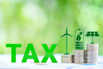 Clean, renewable energy or electricity production tax credits and incentives, financial concept :...