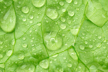 Fresh lettuce leaves, with water drops close-up macro, vegetable background, texture.