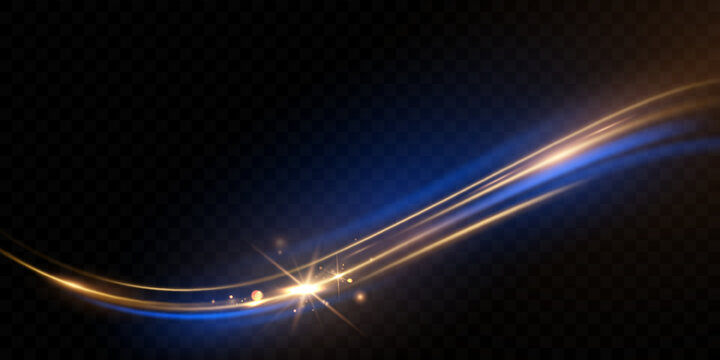 Luxurious Abstract Golden And Blue Light Effect Design Vector Illustration With Glittering Stars On Black Background.