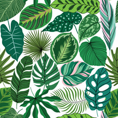 Tropical leaves seamless pattern. Exotic plant texture