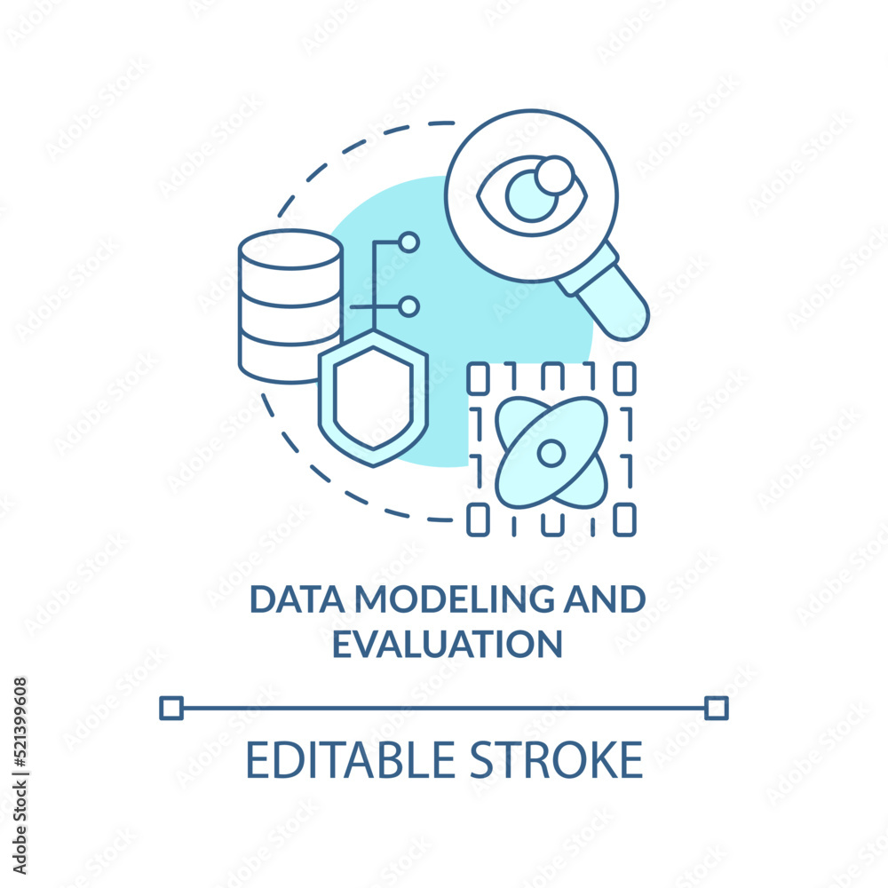 Poster data modeling and evaluation turquoise concept icon. machine learning engineer skill abstract idea t