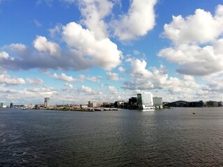 Naklejka premium Amsterdam highlights, panoramic buildings and channels of Amsterdam, Netherlands