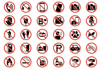 禁止を意味するアイコンのセット