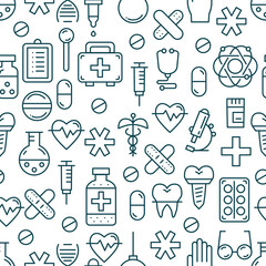 Medicine vector seamless pattern with medical elements for business and advertising. Health care sign collection. Medicine equipment silhouette illustration. Ambulance symbols