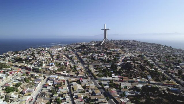 A cross monument of Coquimbo village, north coast of Chile.