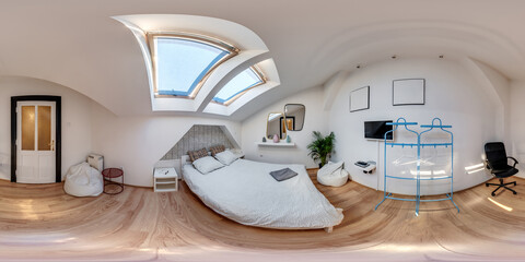 Full spherical seamless hdri 360 panorama in equirectangular projection in interior bedroom in...
