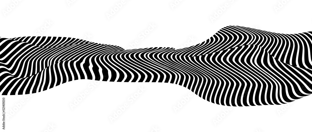 Poster optical illusion in the shape of distorted torus. abstract vector background with black and white li