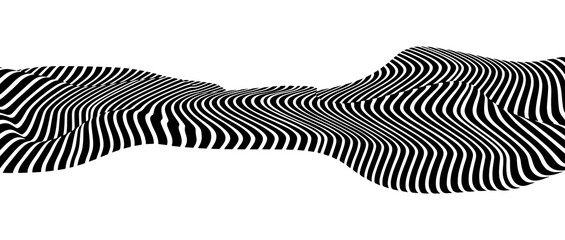 Optical illusion in the shape of distorted torus. Abstract vector background with black and white lines.