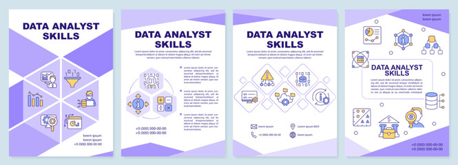 Data analyst skills brochure template. Computer science. Leaflet design with linear icons. Editable 4 vector layouts for presentation, annual reports. Arial-Black, Myriad Pro-Regular fonts used