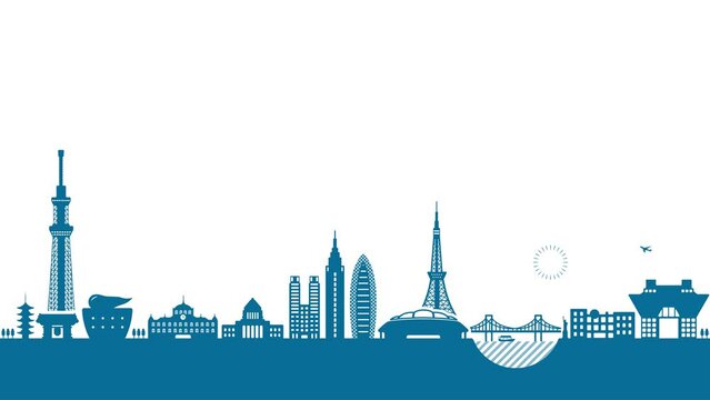 Tokyo cityscape animation movie. Famous landmark buildings and architecture..