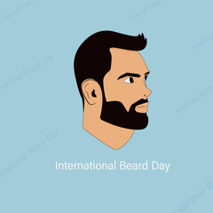 World Beard Day.Mustache Day. September 03.Flat Vector Illustration.Bearded man.Happy World Beard Day.World Beard day concept design for poster.Digital vector illustration of male face. 