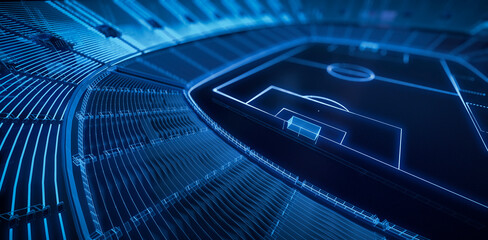 3D Rendering of Futuristic Neon Style Soccer Stadium