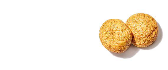 Fresh buns with sesame isolated on a white background. An indispensable ingredient for burgers