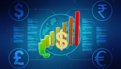 Dollar Financial Success Bar Chart Graph Growing Up 3d Render Illustration