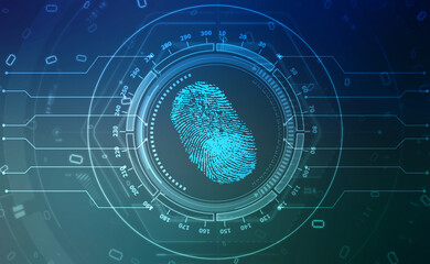 Abstract security system concept with fingerprint on technology background, Fingerprint Scanning Identification System. Biometric Authorization and Business Security Concept