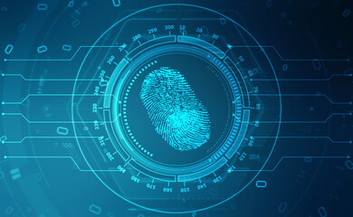 Abstract security system concept with fingerprint on technology background, Fingerprint Scanning Identification System. Biometric Authorization and Business Security Concept