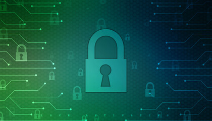 Digital Padlock on abstract technology background, Technology security concept. Modern safety digital background. Protection system, Cyber Security and safety information, personal data concept