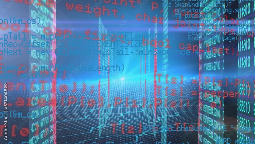 Poster animation of multiple screens with data processing against blue background