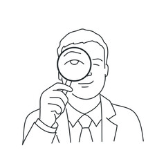 Businessman looking at magnifier.