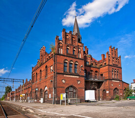 Obraz premium Neo-gothic Railway Station. Nowe Skalmierzyce, Greater Poland Voivodeship, Poland