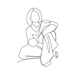 Vector illustration of a sitting girl drawn in line-art style