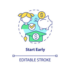 Start early concept icon. Money for education. Tip for saving for college abstract idea thin line illustration. Isolated outline drawing. Editable stroke. Arial, Myriad Pro-Bold fonts used