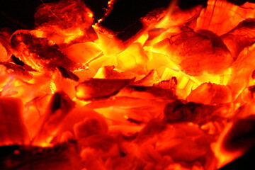 charcoals burning in barbeque fireplace