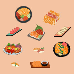 Sashimi Vector Hand Drawn Illustration.