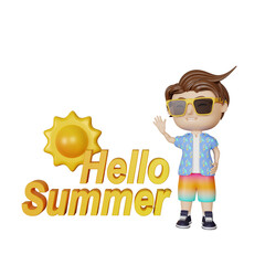 3d rendering cute boy in summer 