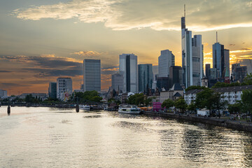 the city skyline of Frankfurt am Main in the sunset