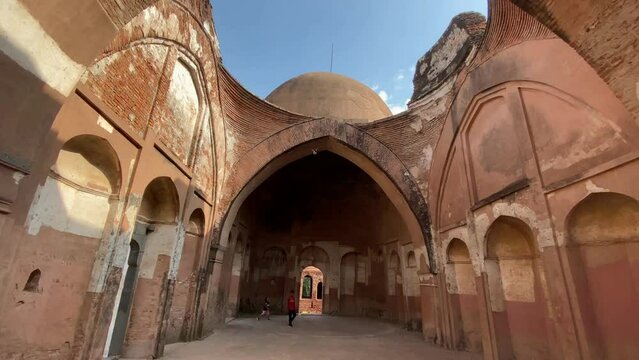 View of one of the biggest caravanserais in the Indian subcontinent, Katra Masjid. Located in West Bengal, India, at Barowaritala. Islamic construction.