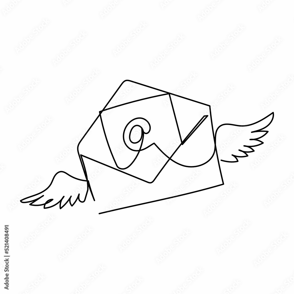 Aufkleber continuous one line drawing flying mail envelope with wings. incoming message has been read. decorat