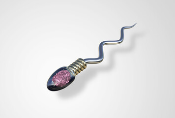 Digital technology human sperm swimming on white background, 3d Rendering Image.