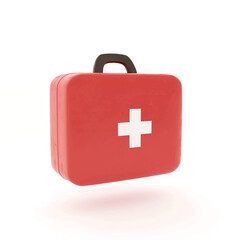 3D first aid kit ,red medicine chest, isolated on white background, 3d rendering
