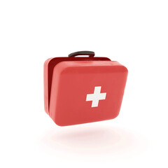 3D first aid kit ,red medicine chest, isolated on white background, 3d rendering
