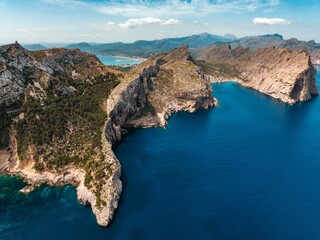 Formentor coastline panorama from a drone