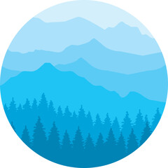 landscape with mountains and trees. vector illustration