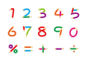 ポップ色えんぴつ文字 数字 フォント イラスト	
