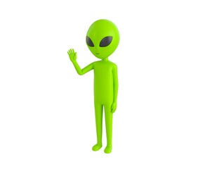 Alien character saying hi in 3d rendering.