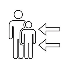 Accompanied, endways, people outline icon. Line art vector.