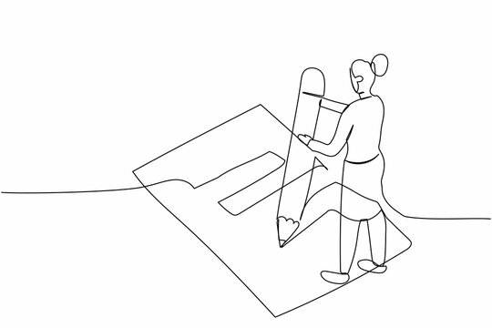 recommend clip art: Continuous one line drawing businesswoman filled out questionnaire on the floor. Worker writes test on clipboard with giant pencil. Standing near checklist. Single line draw design vector illustration