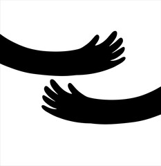 Silhouette of hugging hands. Concept of support and care.