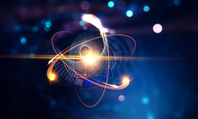 Nanotechnology, Molecule model image . Mixed media