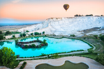 Hot air balloon trip over White Mountain, Pamukkale, Turkey